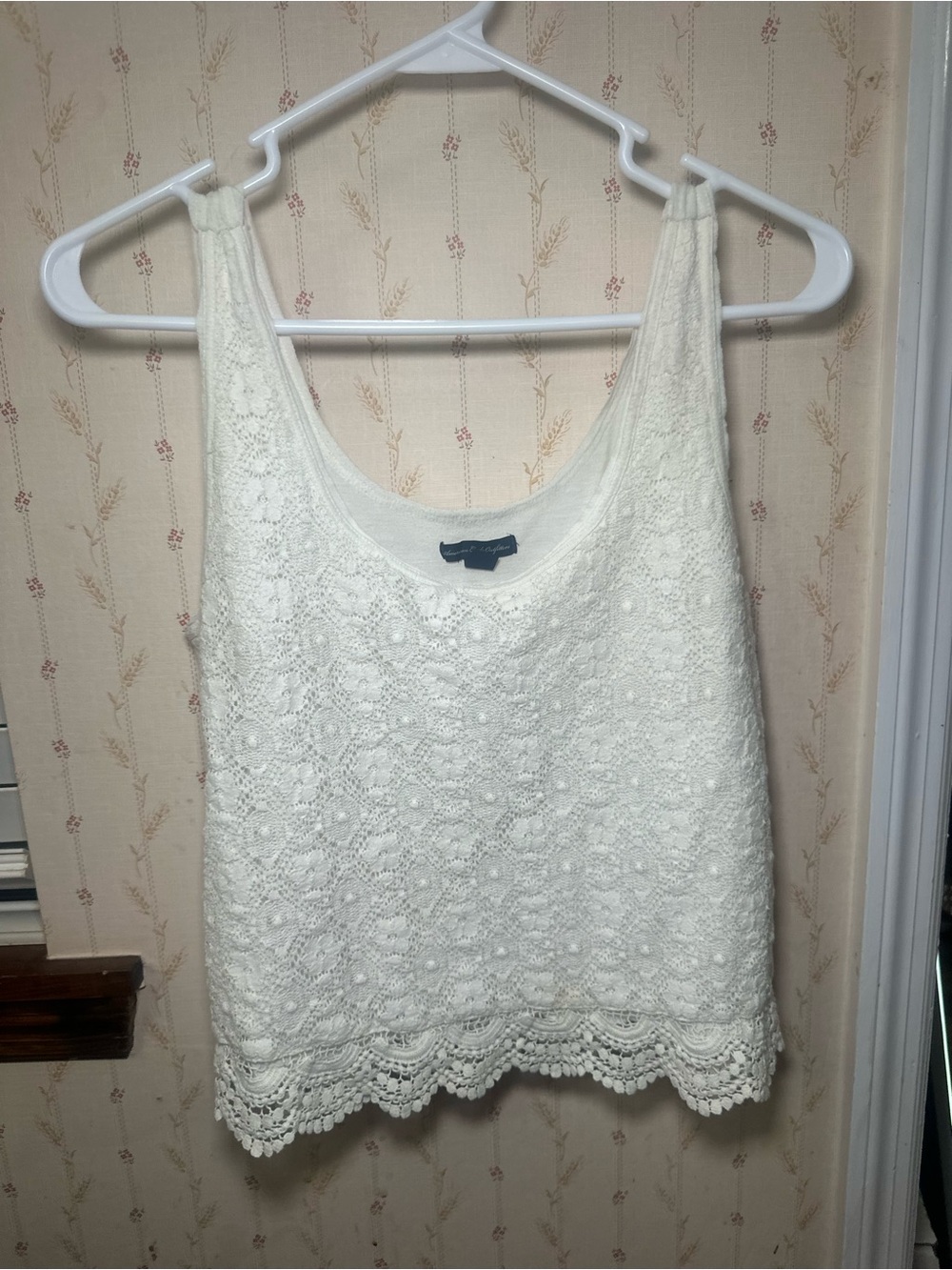 American Eagle Women’s Large Ivory Crochet Lace Tank Top Boho